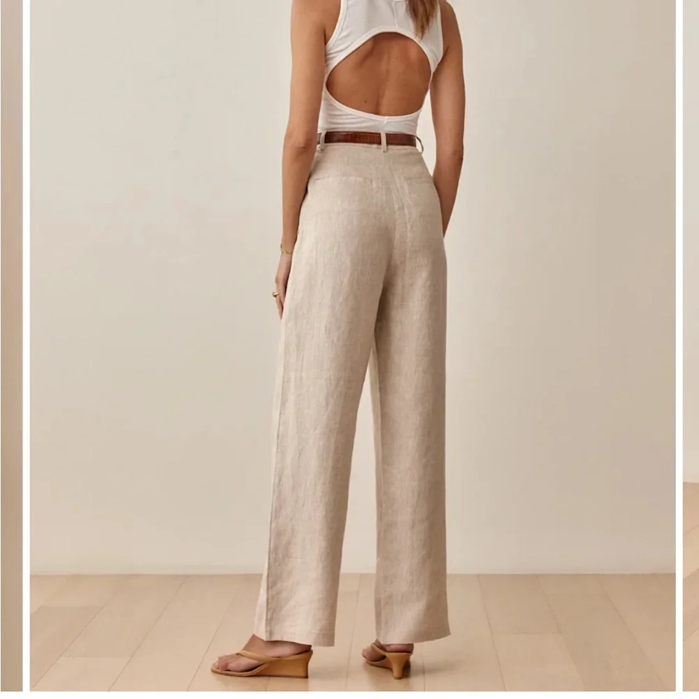 Reformation High-Rise Wide-Leg Linen Trousers in Natural